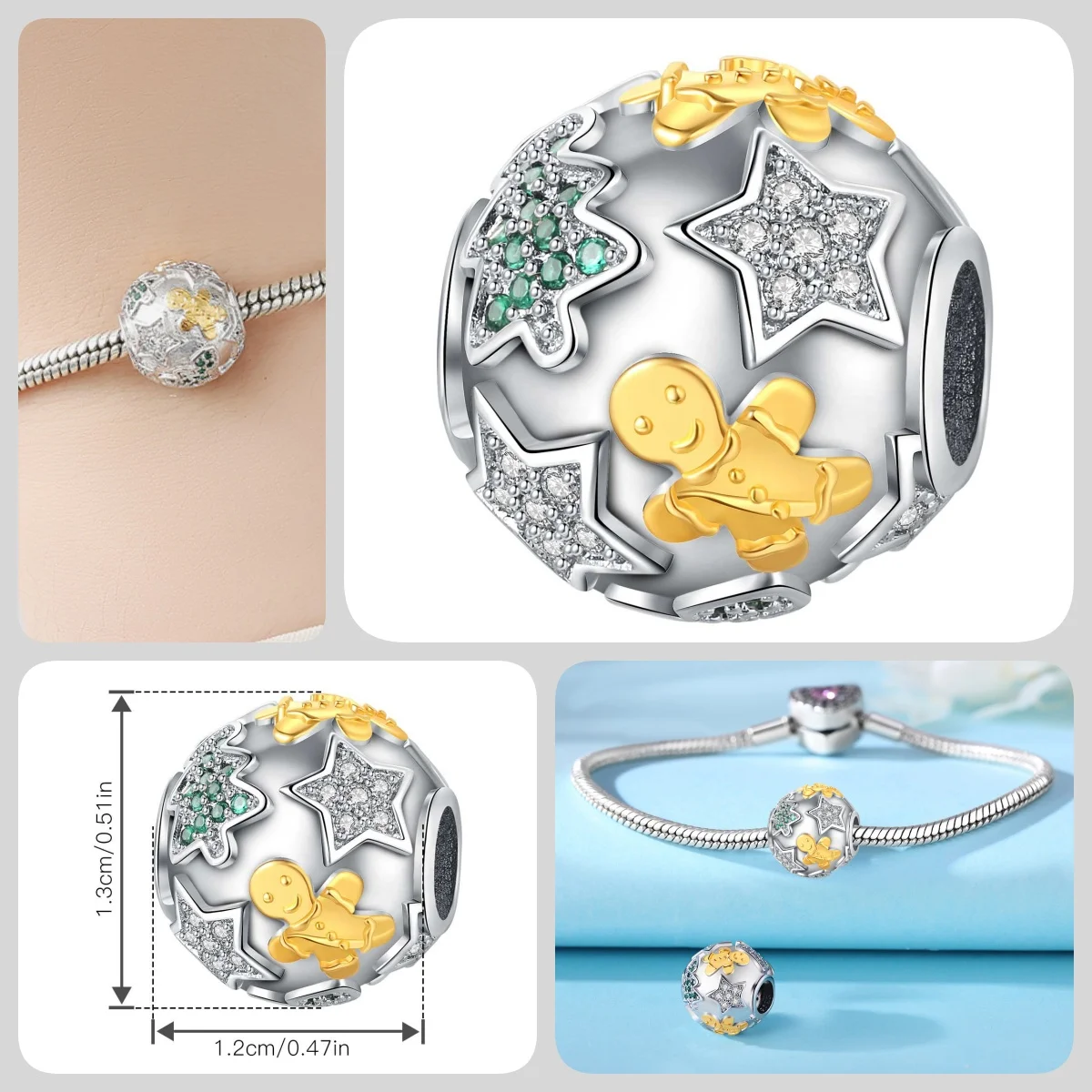 Original 925 Sterling Silber Zirkon Schneeflocken-Charm-Anhänger DIY Perle Passend für Armband Halskette Schmuck Feiertagsgeschenke für Frauen – Detail 2