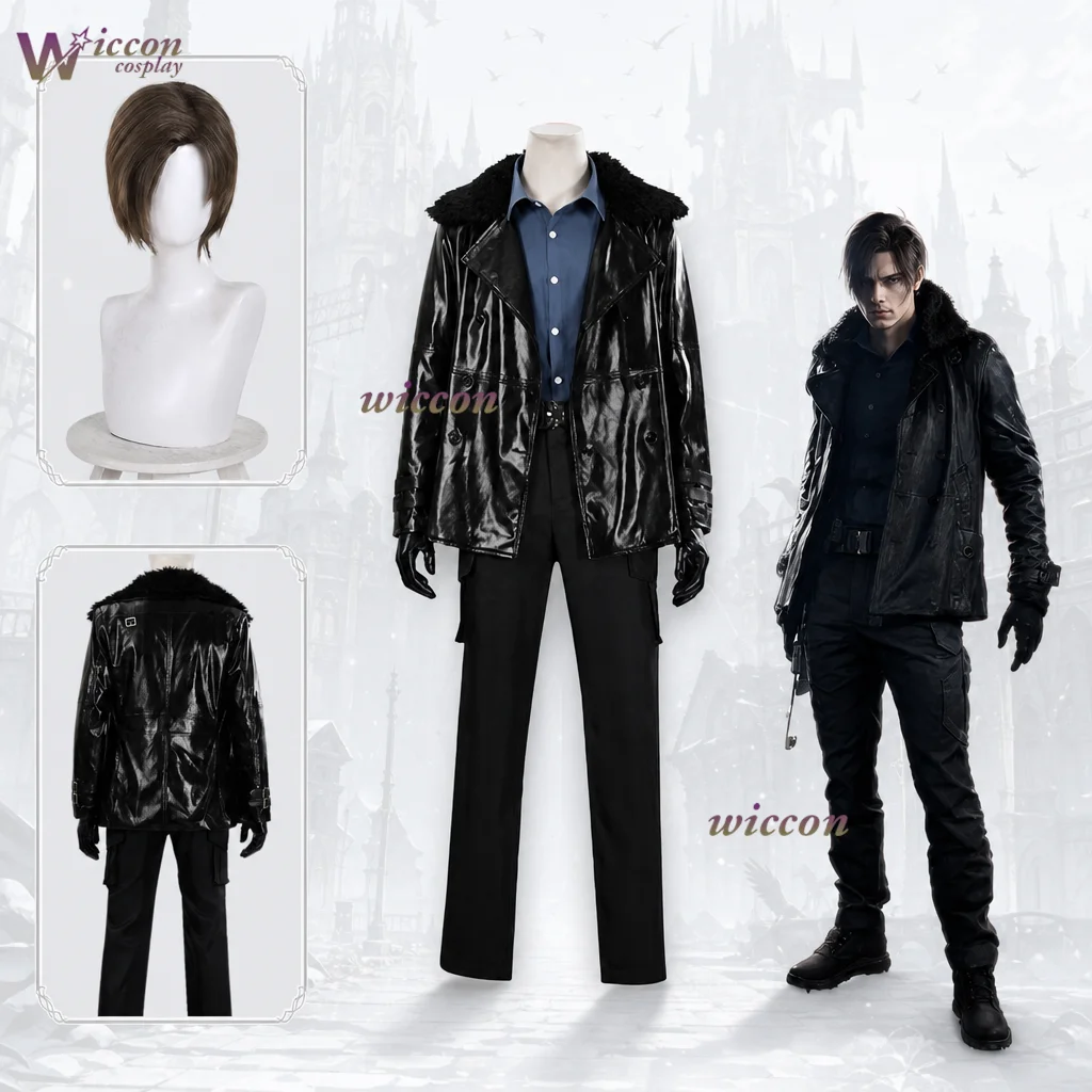 Disfraz de Cosplay de Leon Kennedy de Resident Evil, Chaqueta de Cuero, Conjunto Completo, Traje de Personaje de Videojuego, Halloween, Comic Con