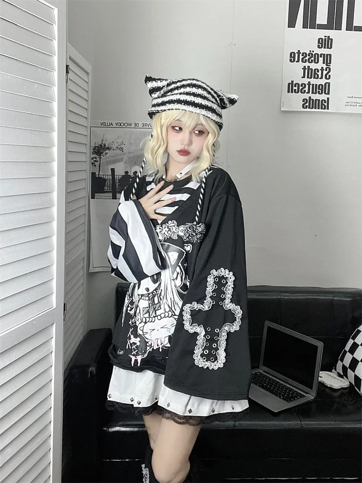 Y2K Japanese Cartoon T-Shirt Women Loose Aesthetic Tee