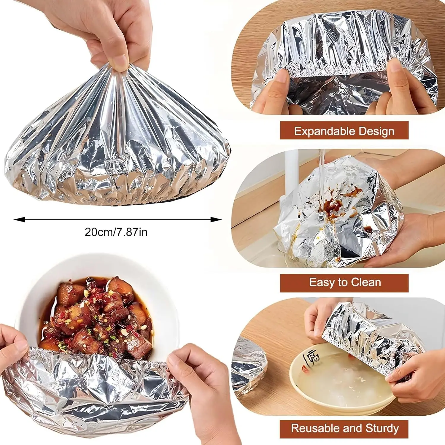 Reusable Aluminum Food Covers Stretchable Plate Bowl Lids for Keeping Meals Warm Kitchen Dish Protection Essentials view 4