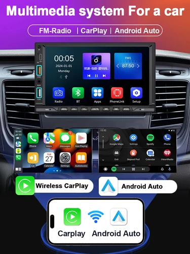 Imagen 2 del producto XIMA Universal 2din 7 pulgadas IPS pantalla táctil Carplay Android Auto Radio de coche Bluetooth FM entrada auxiliar reproductor Multimedia de coche