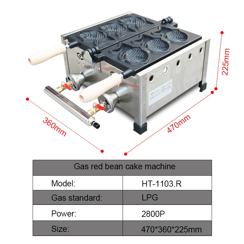 Komercyjne 3 sztuk gaz LPG lody maszyna taiyaki w kształcie ryby wafel stożek ekspres maszyna nostick taiyaki maker