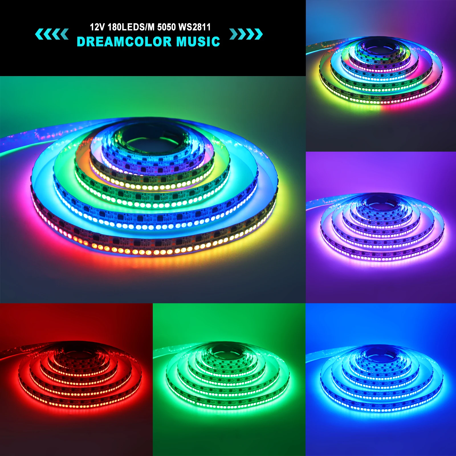 Imagem -02 - Dream Color Led Strip Light Fita Led Pixel Flexível Luz de tv Bluetooth 12v 24v 5050 Rgb 120 Led 168 Led 180 Leds 5m Ws2811