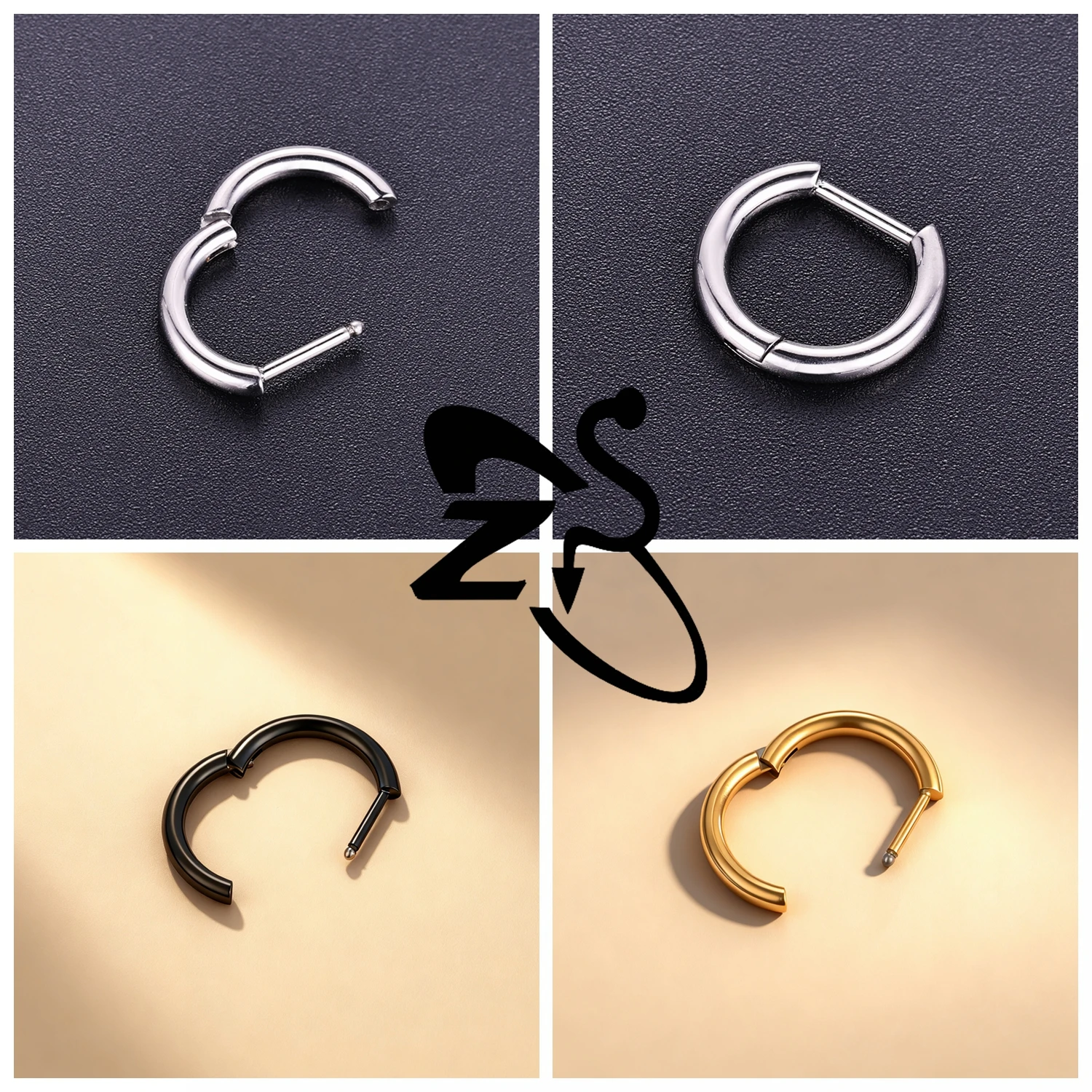 ZS ASTM F136 Titan 1 STÜCK 18G Creolen Damen Herren Zirkon Runde Ohrringe D Form 3 Farben Helix Knorpel Piercings Schmuck – Detail 8