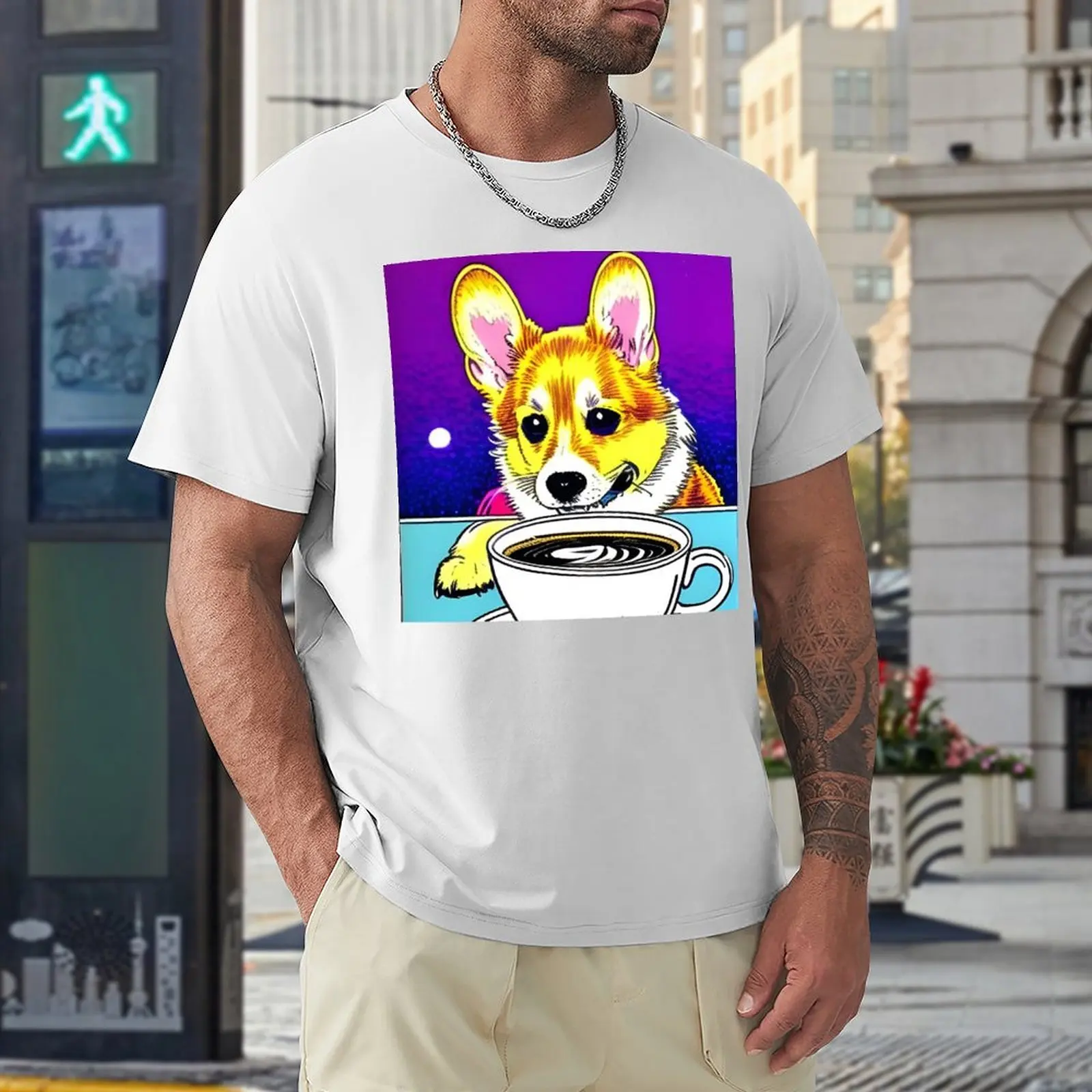 Perros Corgi Y Café Perros Cafe T-shirt Crewneck Motion  Humor Graphic Tshirt Graphic Cool Home Eur Size