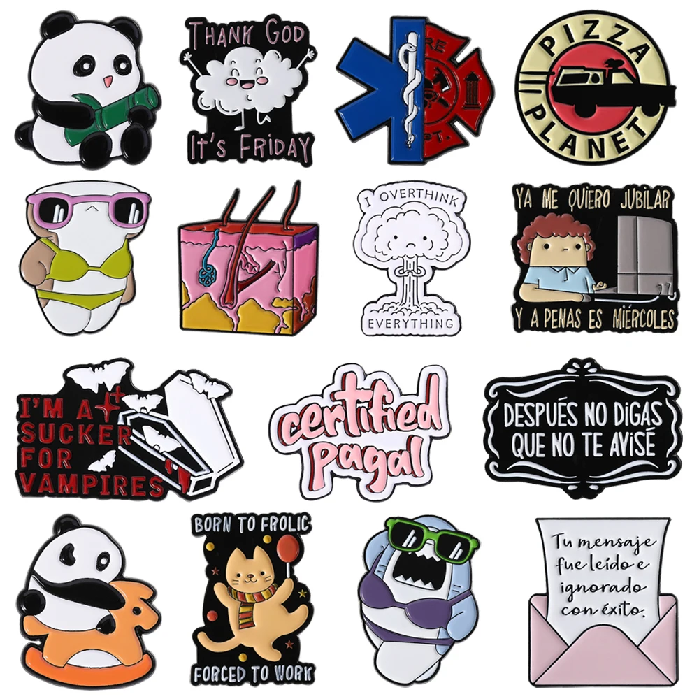 

Bikini Shark Bamboo Panda Lapel Pins Letters Pizza Planet Car Enamel Brooch Backpack Jewelry Gifts Aniamsl Badges Accessory Gift