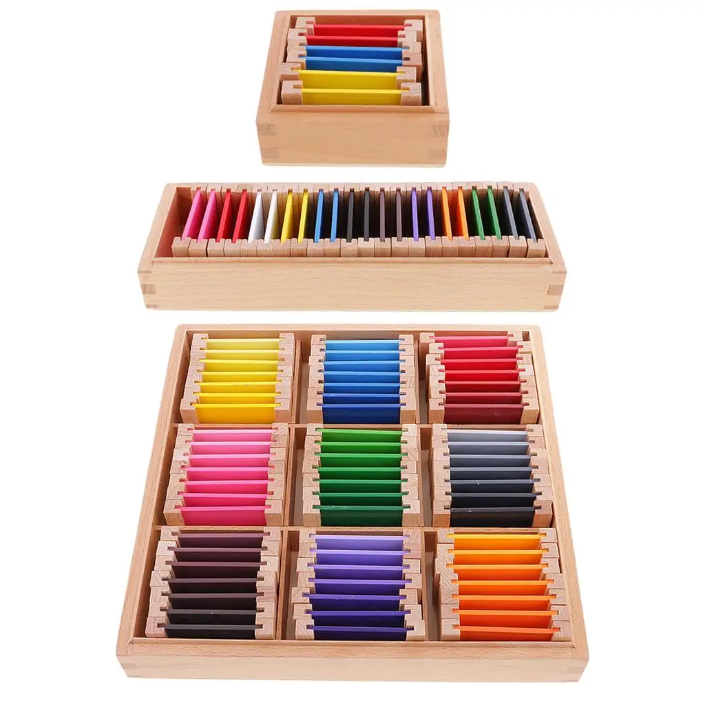 Juguetes de aprendizaje de colores Montessori, 63 colores en caja de madera (9 colores, 7 niveles),