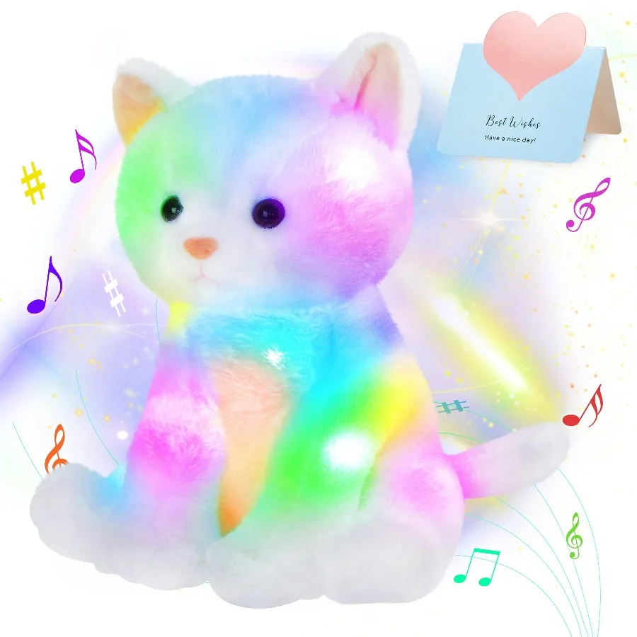 

30cm Glowing LED Light Toy Cat Doll Musical Stuffed Kawaii Sleeping Throw Pillow for Girls Lullabies Plush Animals Kids Children