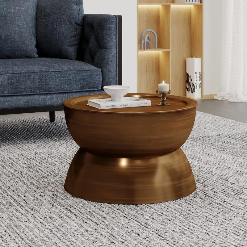 Metal Hourglass Coffee Table in Brushed Antique Gold Finish