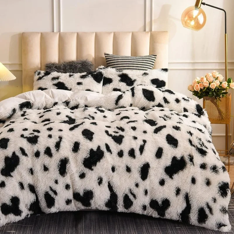 Plush Shaggy Duvet Cover Set Luxury Ultra Soft Velvet Bedding Fluffy Comforter Cover Faux Fur Print Quilt Cover Set