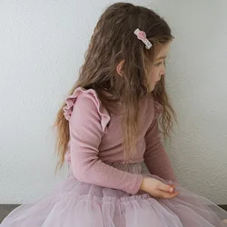 2024 Winter Strawberry Shan Korean Girls' and Girls' Lace Small Flying Sleeves Half High Collar Elastic Base Top