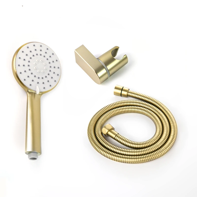 Brushed Gold Round Shower Set ABS Plastic 3Water Flow Handle Shower Solid Brass with Outlet Bracket Stainless Steel Hose