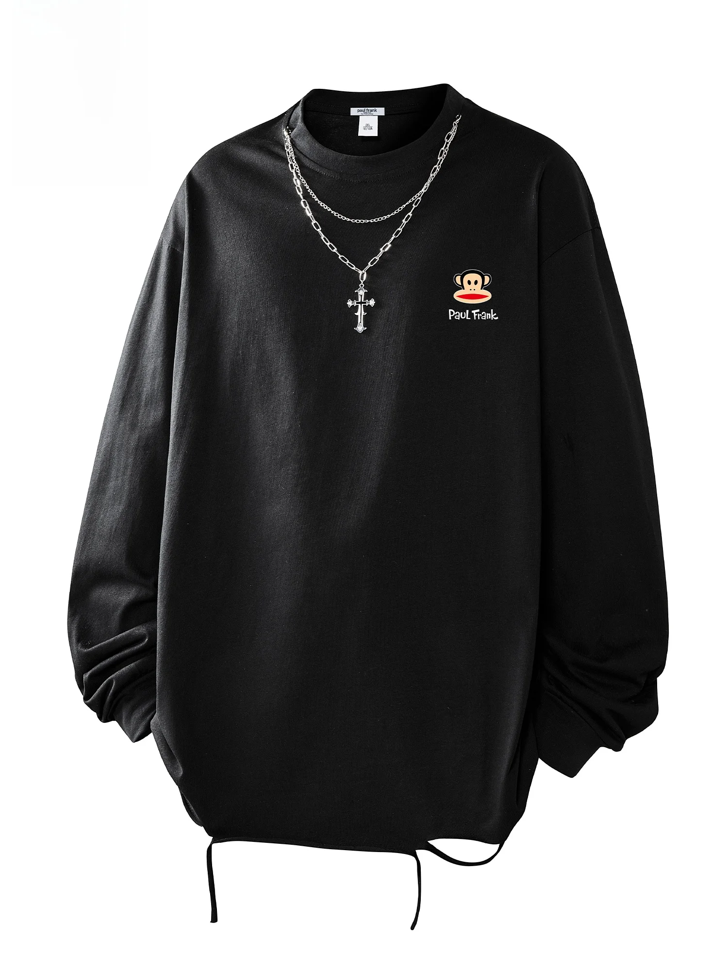 

Футболка PaulFrank с длинным рукавом и круглым вырезом для мужчин, повседневная, весенняя, с цепным принтом, свободного кроя, дышащая, из хлопка, удобная, для отдыха