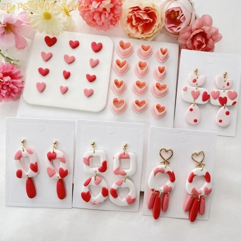 12pcs Multipurpose Heart Shaped Clay Mould for Earrings and Cookie Cutting 55KA