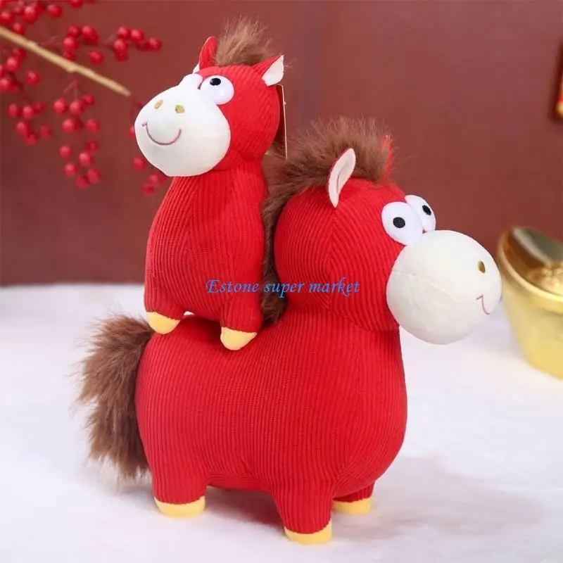 090B （1 Pack）Small Plush Horse Doll for 2026 New Year Decor Presents and Travel Souvenir Red