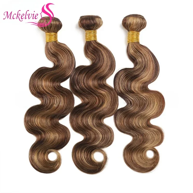 Extensiones de cabello humano ondulado P4/27, 100 g/unidad, paquete rubio miel, extensiones de cabello humano virgen brasileño para mujer