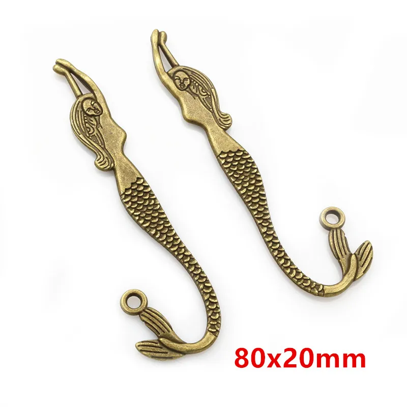 2-5pcs Vintage Mermaid Charms Bronze Plated Zinc Alloy Charms Pendant for Bookmarks Necklace Metal DIY Jewelry Accessories