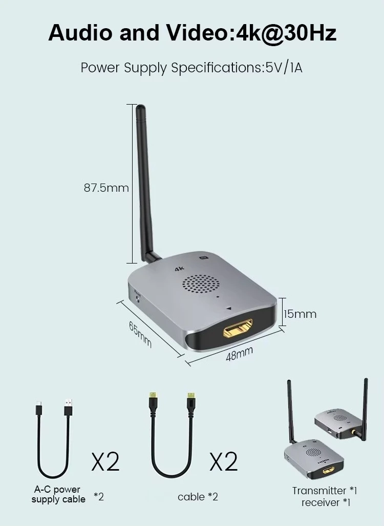 

Hot Sale Real 4K 80M 5.8GHZ HD Wireless Transmitter and Receiver Wireless Audio-Visual Feast for Laptop PC Projector to TV