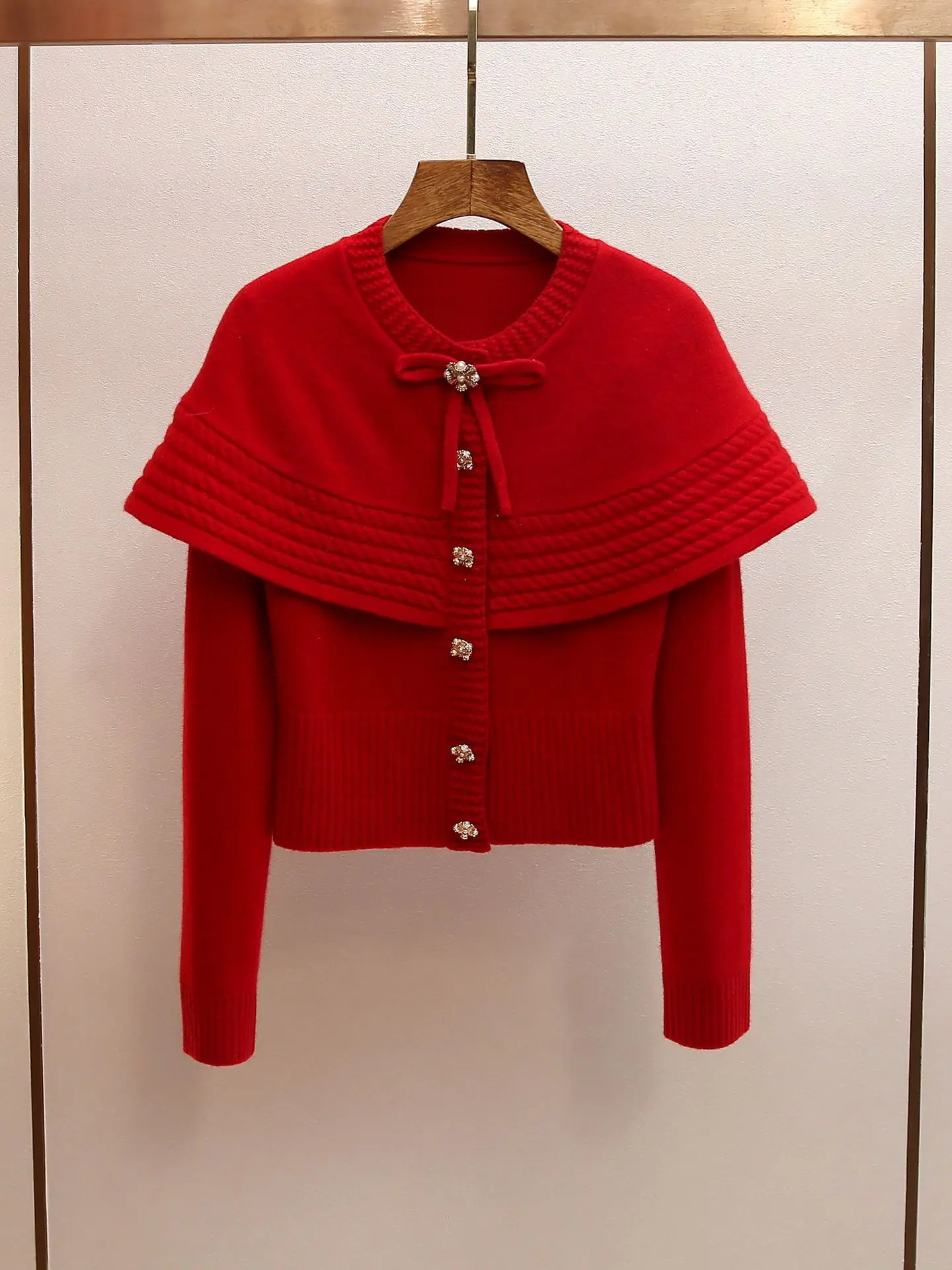 

High-end women's autumn winter new elegant slimming bow cape faux two-piece knit sweater tops femininos luxurious sweaters traf