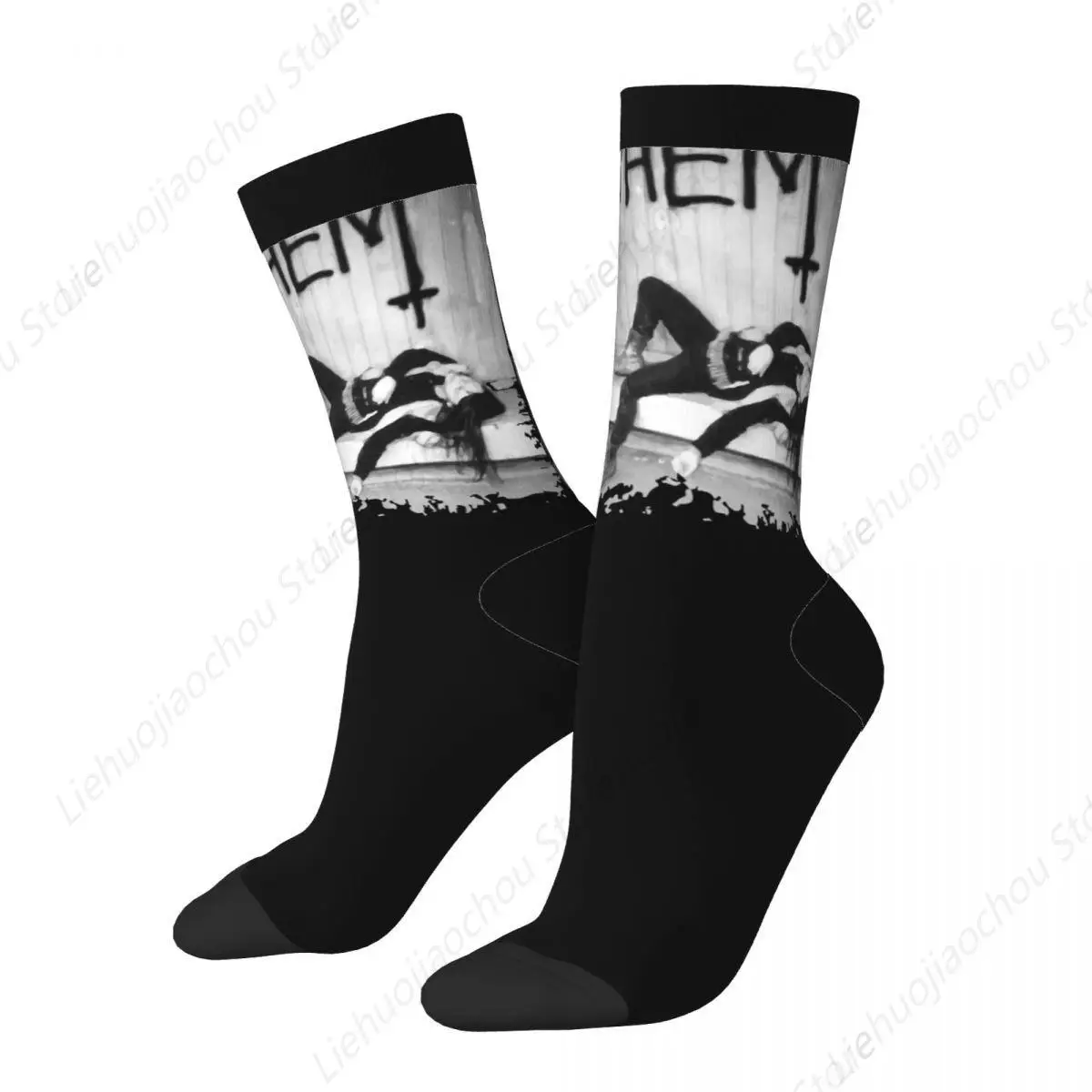 Winter Warm Harajuku Women Men Mayhem Street Socks Black Metal Music Non-slip Crew Socks