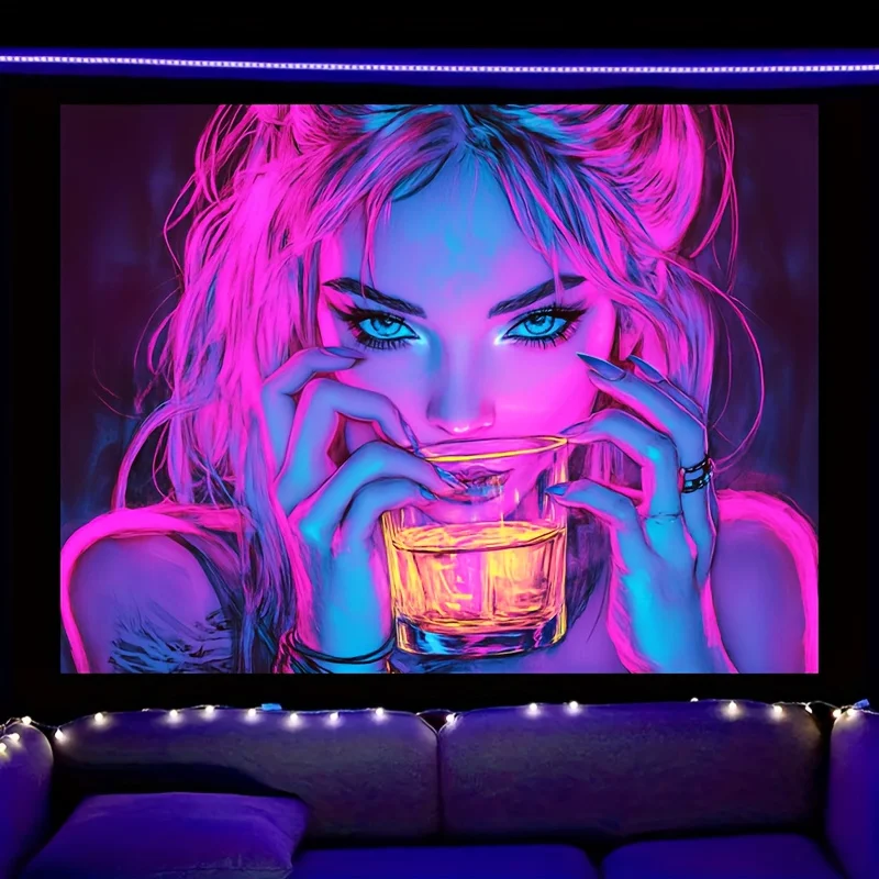 Neon Glamour Girl Tapestry: Perfect for Bedroom Decor and Wall Art, Vibrant and Stylish Design, Ideal for Adding a Pop of Color