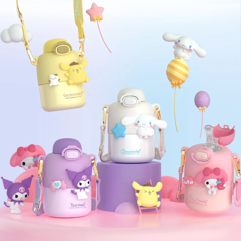 

430ML Cute Sanrio Thermos Cup Kawaii Anime Cartoon My Melody Kuromi Cinnamon Pompom Purin Cute Insulated Water Bottle Kids Gifts