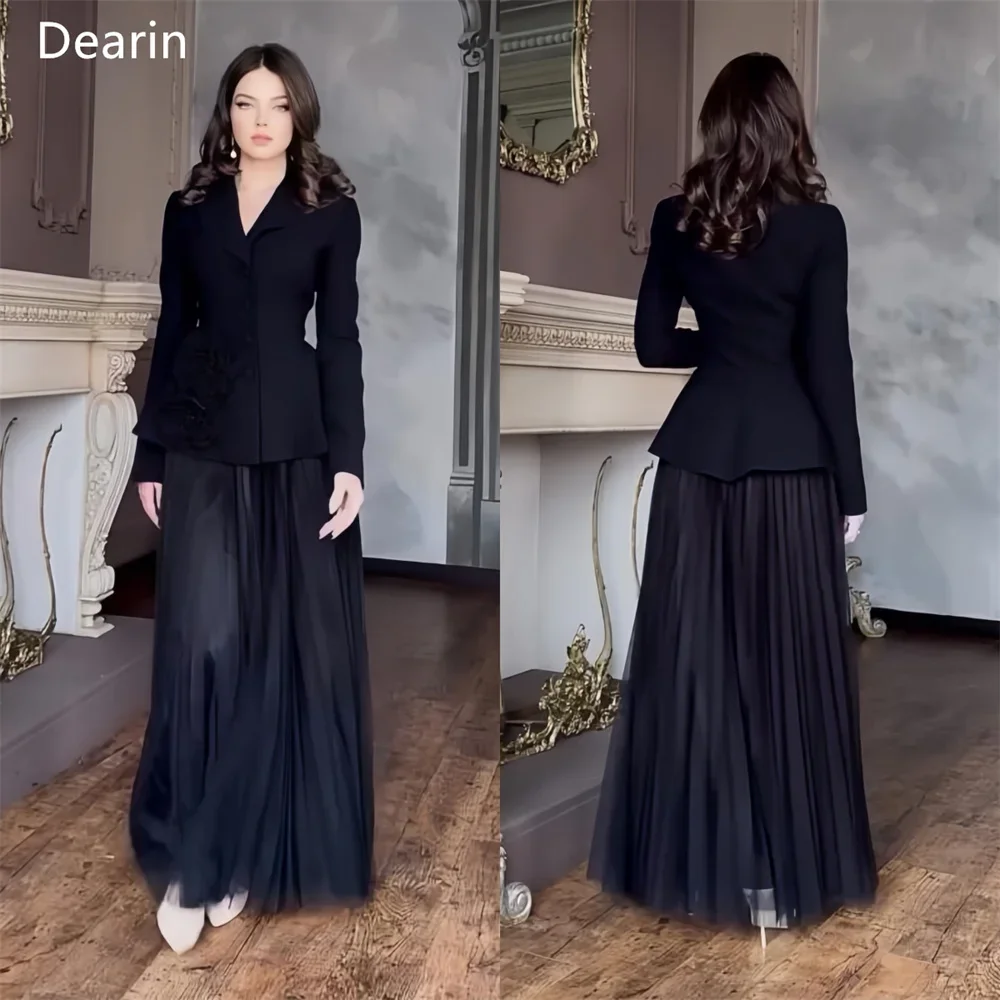 

Customized Evening Dress Dearin V-neck A-line Floor Length Skirts Draped Layered Bespoke Occasion Dresses Prom Saudi Arabia Form