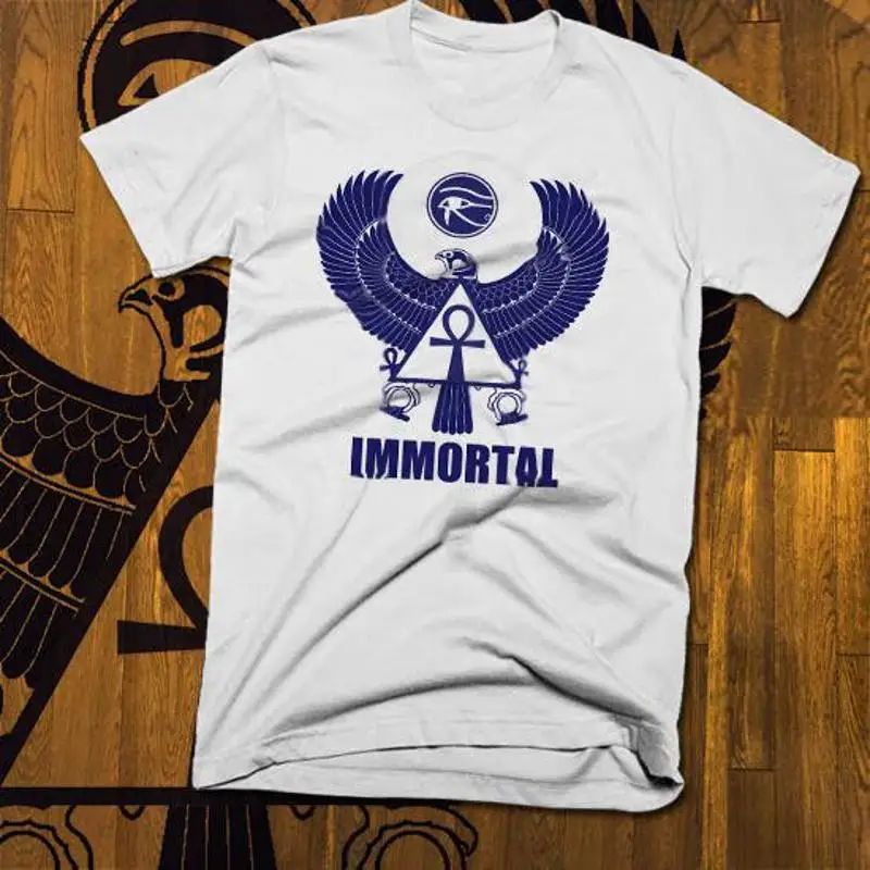 

Футболка «Египетский Kemet» Immortal Ankh с иероглифами, синий сокол, хлопок от S до 3XL