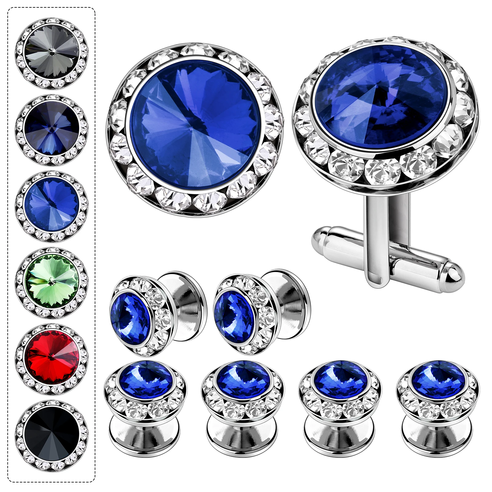 HAWSON Crystal tuxedo studs and cufflinks set for men,cuff links mens, men's wedding business jewelry or accessories