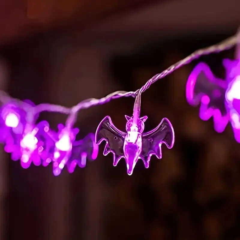 1PC Halloween Purple Bat String Lights Indoor/Outdoor Battery Powered Decoration Lamp Terror Atmosphere Lighting For Party&Home