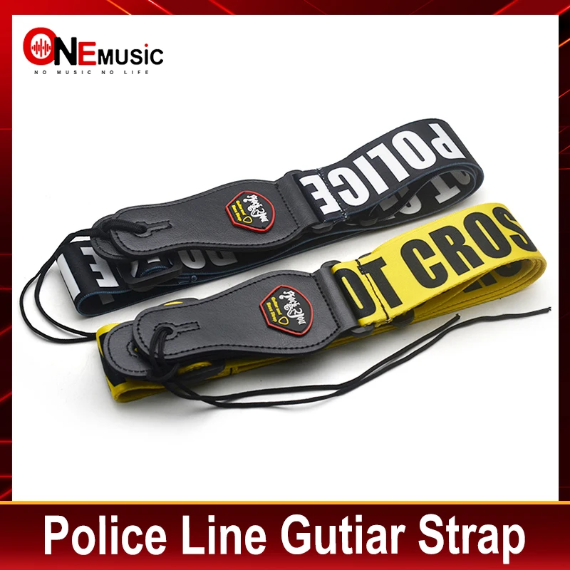 Police Line Gutiar Strap Adjustable Acoustic Guitar Strap bass Black-Yellow