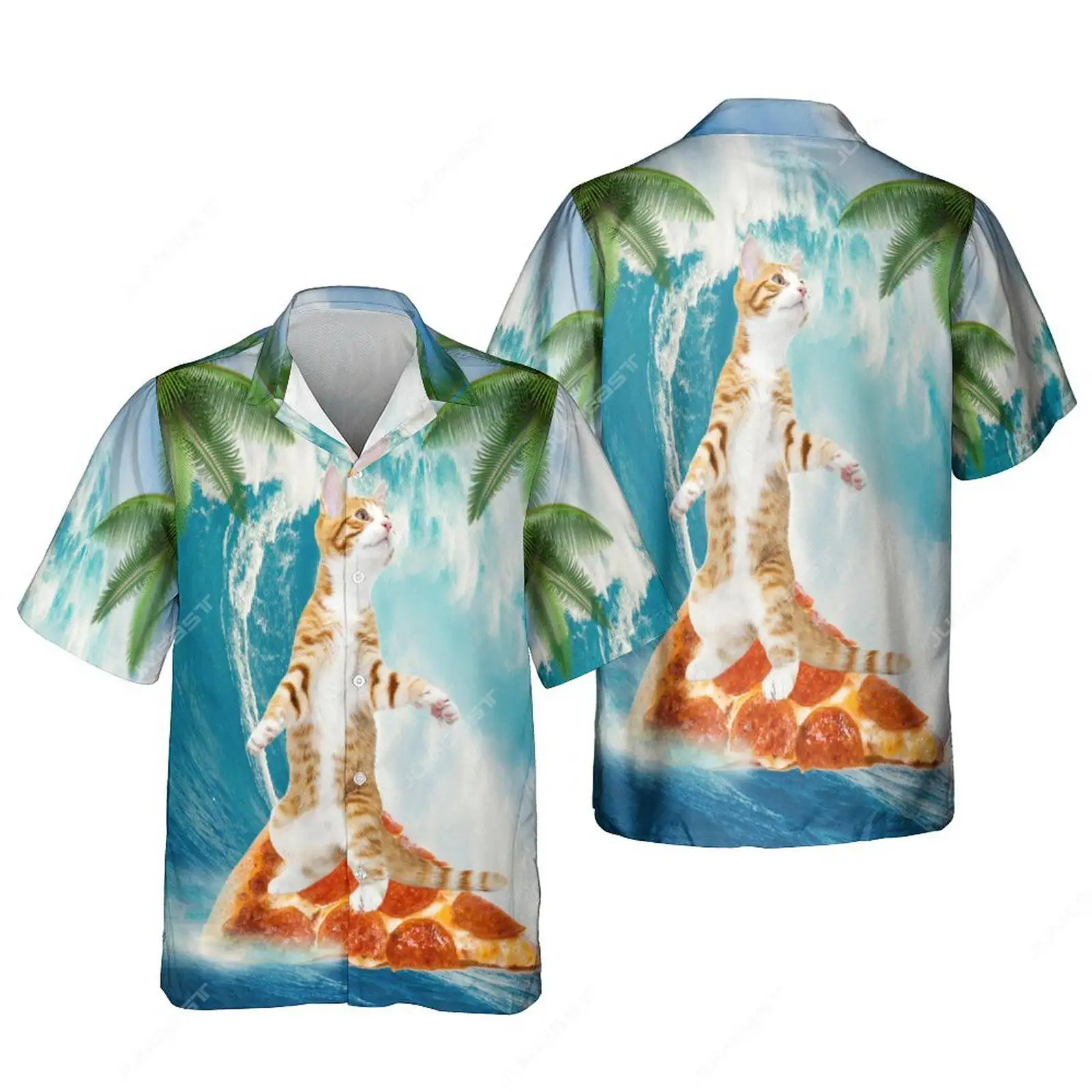 Jumeast 3D Printed Men Hawaiian Shirts Vintage Pirate Cat Surfing Pizza Beach Kaleidoscope Blouses Youth Unisex 90s Y2K Clothes