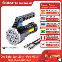 High Power Rechargeable Led Flashlights 7LED Camping Torch With Cob Side Light Lightweight Outdoor Lighting ABS Material