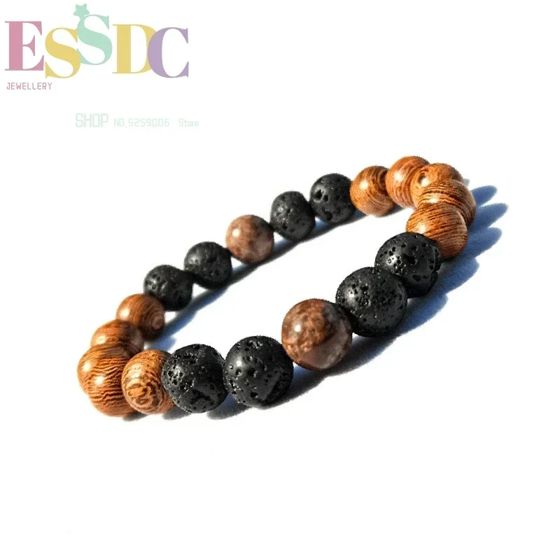 Natural Brown Sea Stripe Stone Beads Bracelet Fashion Single Circle Men's Charm  Wholesale Men Jewelry