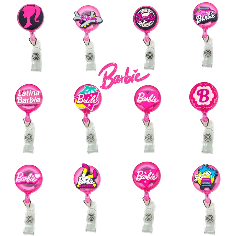 Cartoon Fashion Barbie Pink For ID Card Holder Scalable Toggle Clip Employee Card Nurse Chest Card Student Bus Card Holder