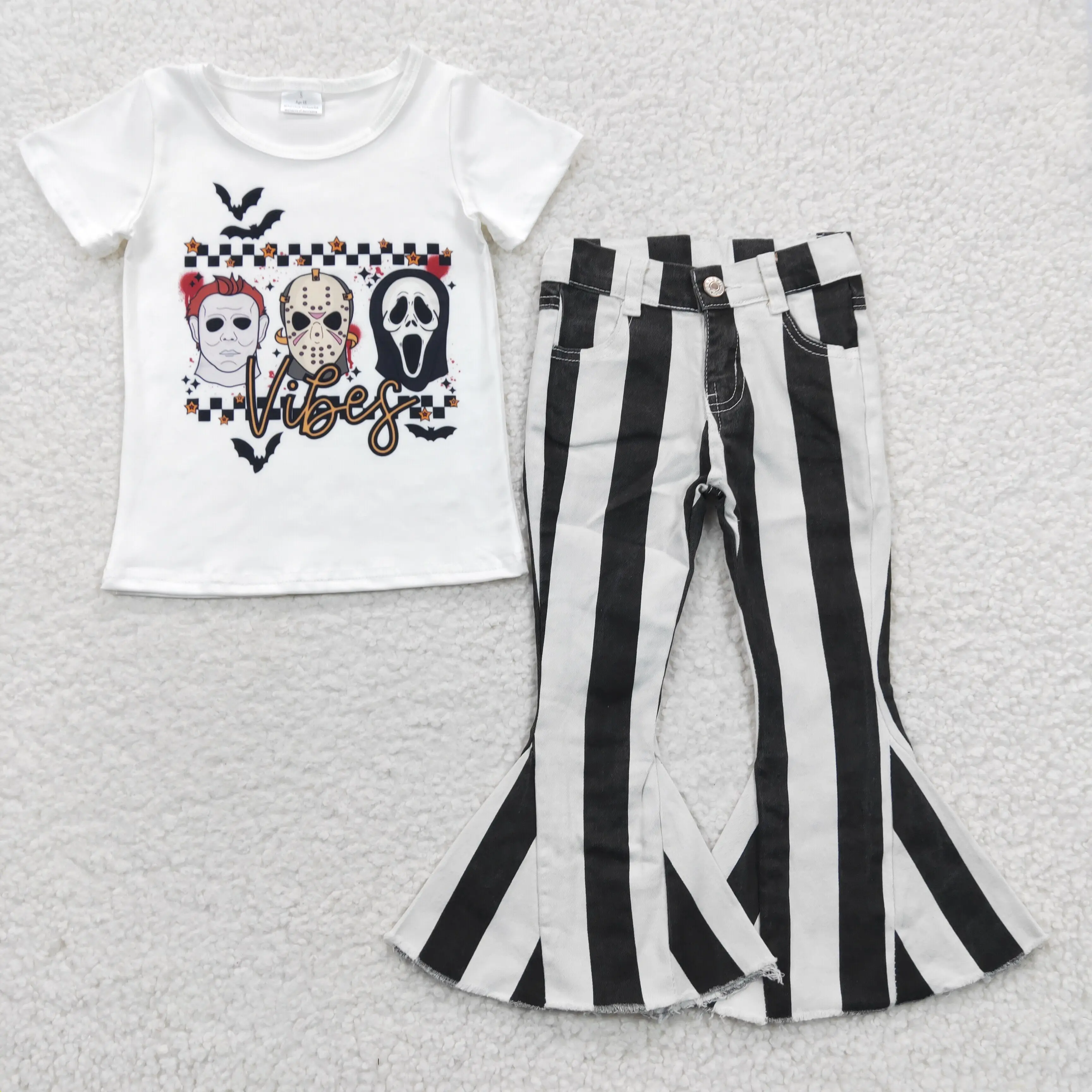 

2​023 New Stylish RTS Kids Girls Denim Clothes Baby Halloween Outfit Apparels Children Fancy 2PCS Sets