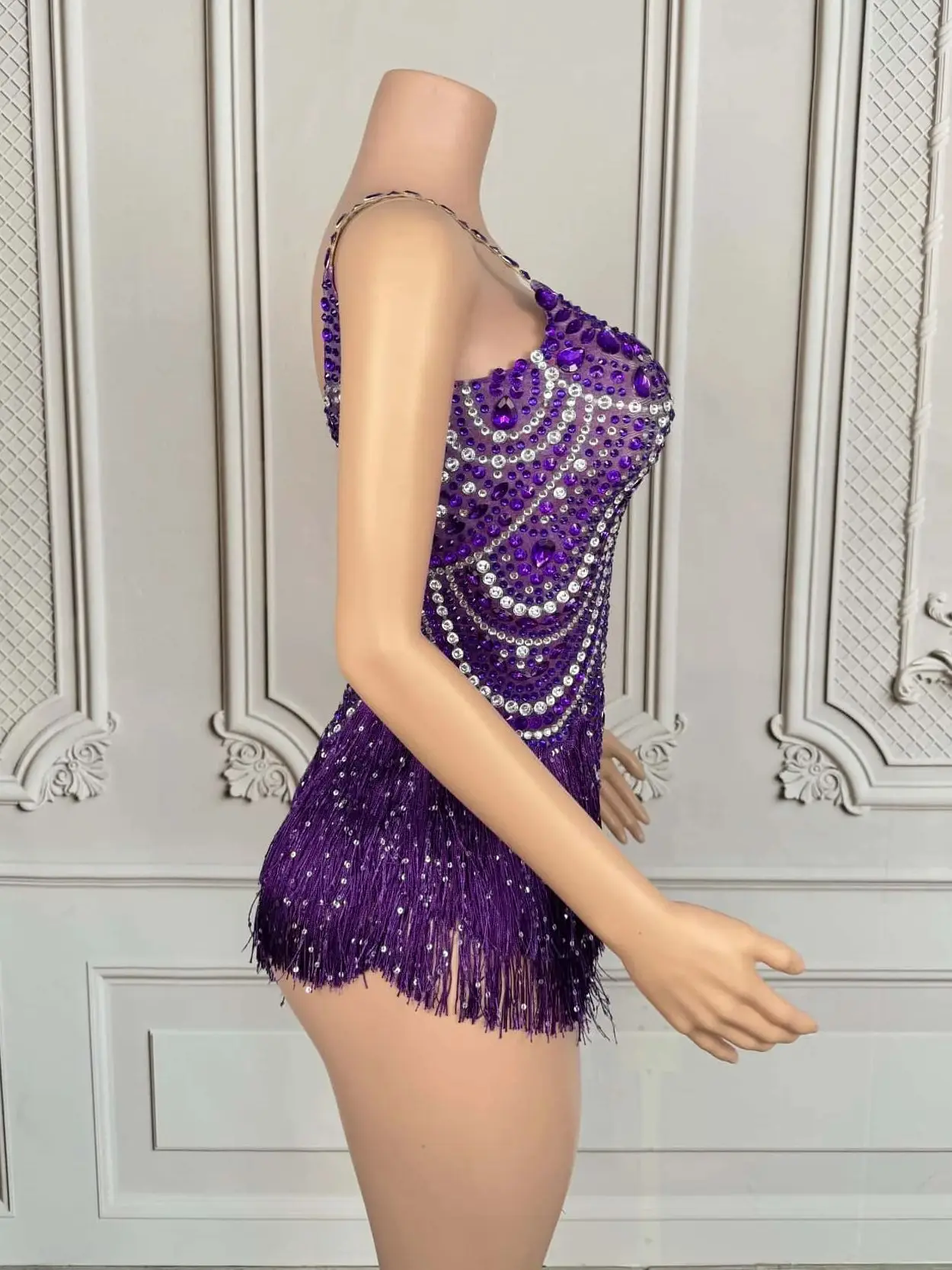 Body brillante con borlas y diamantes de imitación para mujer, traje Sexy para discoteca, baile, cantante, bailarina, espectáculo, mono de escenario Jingling