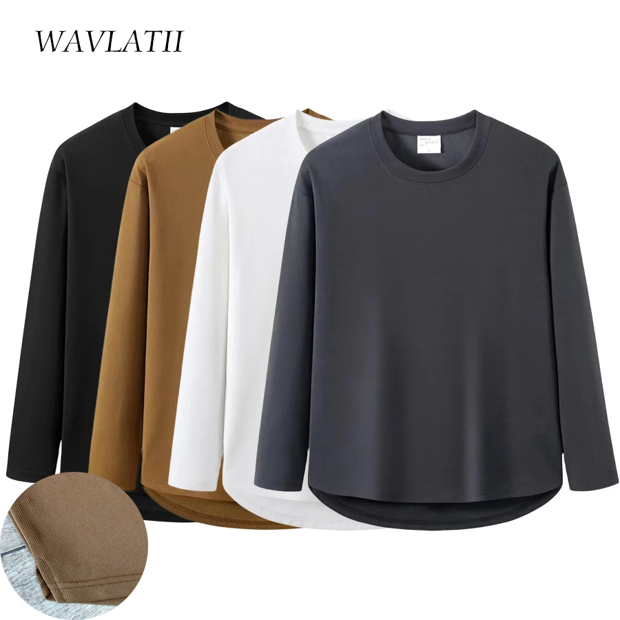 WAVLATII New Women Simple Style Long Sleeve T shirts Female Dark Grey White Casual Solid O-neck Oversized Tees Tops WLT2309