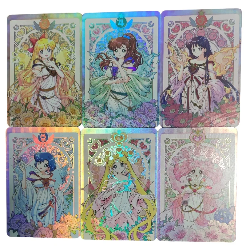 Sailor Moon Flash Card Tsukino Usagi Mizuno Ami Kino Prosperous Series Diy 6 Sheets Action Toy Figures Anime Game Collection