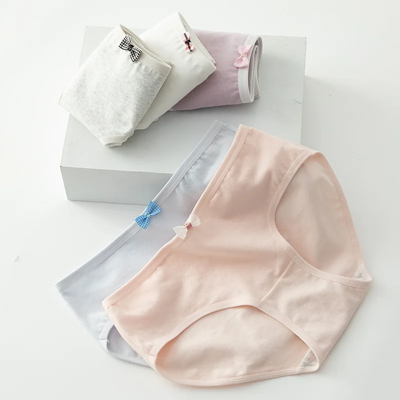 

Bowknot Women's Cotton Panties Underwear Girls Briefs Solid Color Lingeries Shorts Comfortable middle-waisted Underpant