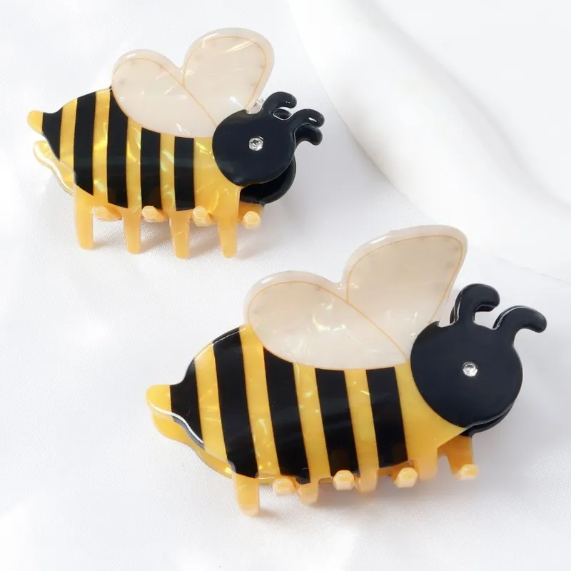 HANGZHI Yellow Black Stripe Rhinestone Bee Hair Clip Cute Cartoon Animal Shark Clip Unique Creative Hair Accessories For Women