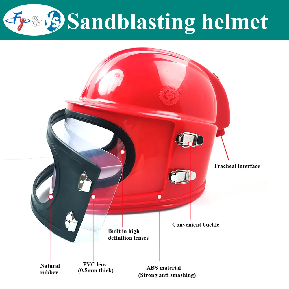 PVC Sandblasting Helmet  ABS Sand Blast Protective Helmet with Breathing Tube Lens Temperature Regulation Air Filtration