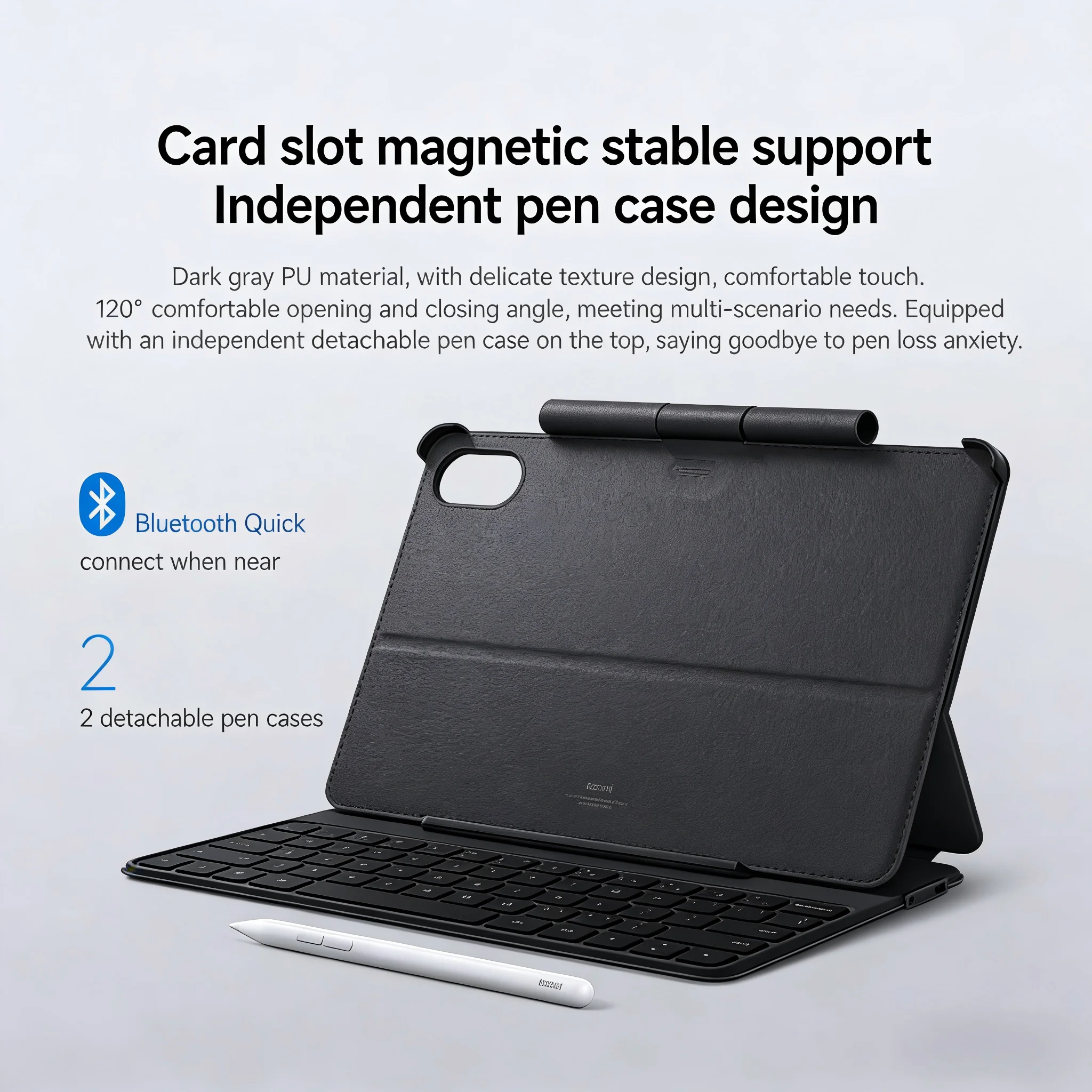 Original Redmi Pad 2 Pro Keyboard Case Cover 64 Keys Layout 960H Standby Stylus Holder Detachable Sleeve 120 Degree Black