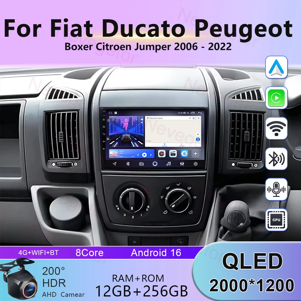 Radio samochodowe do Fiata Ducato, Peugeota Boxer, Citroena Jumper 2006 2007 2008 2009 -2022, odtwarzacz multimedialny stereo z bezprzewodowym Carplay