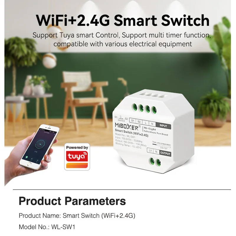 

MiBoxer Wifi+2.4G Smart Switch RF Push Dimmer WL-SW1 100-240V App /Voice /Remote Control