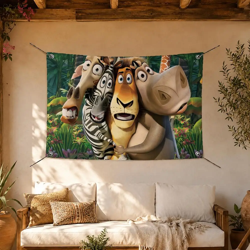 Madagascar Cartoon Film Flags Room Home Decor Wall‑Hanging Art Banner, Outdoor for Bedroom Party Background Decoration