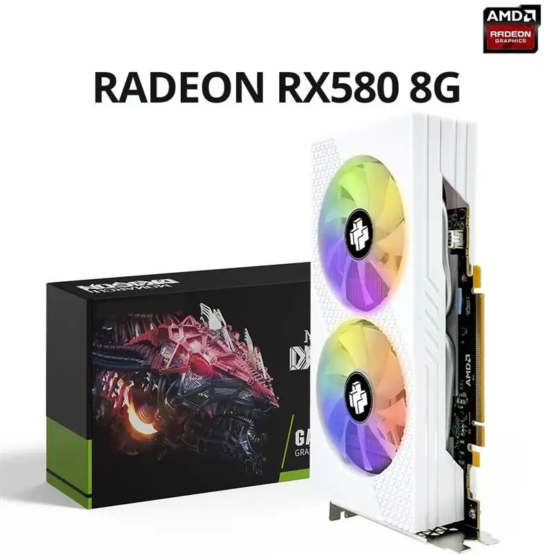 Top AMD Radeon RX580 8G White RGB Graphics Card GDDR5 Memory 256Bit Gaming Card PCCIE3.0x16 HDMI DVI for Desktop Computer PC