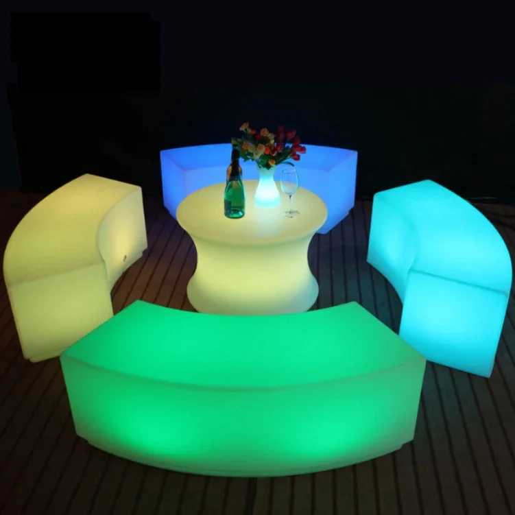 Glow Lighting Long Stool Arc Seat Sectional Sofa Outdoor Party Portable Furniture Post Modern Bench RGB Night Light image 2