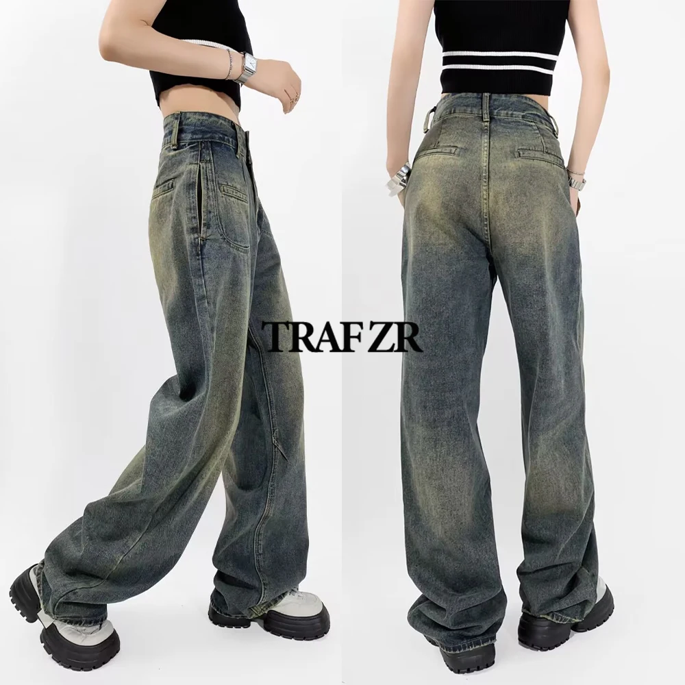 TRAF ZR Comfy Full Length Baggy Jeans Autumn Women's Denim Pants Water Effected Wide Leg Slouchy Jeans Women Loose Newjeans