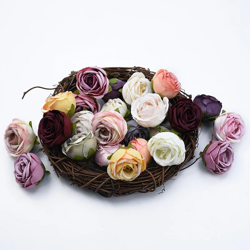 50/100pcs Artificial Flower Silk Rose Wedding Outdoor Garden Home Decor Accessories Diy Gift Candy Box Brooch Christmas Wreath